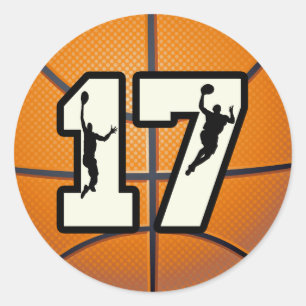 Pegatina Redonda Baloncesto y jugadores del número 17