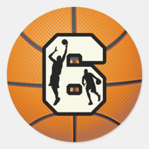 Pegatina Redonda Baloncesto y jugadores del número 6