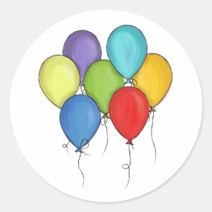 Pegatina Redonda Balones acuarela de celebración de fiesta de cumpl