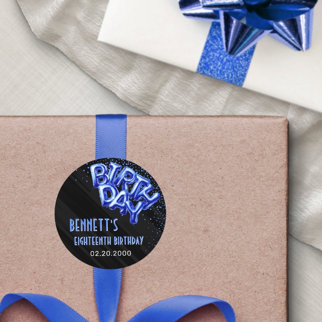 Pegatina Redonda Balones de Relieve metalizado Azul Cumpleaños (Subido por el creador)