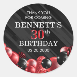 Pegatina Redonda Balones Nacimiento Rojo Negro