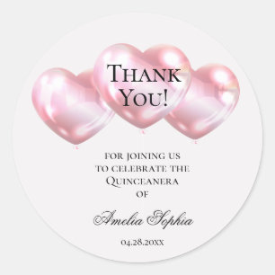 Pegatina Redonda Balones Rosados Quinceañera Cumpleaños Gracias