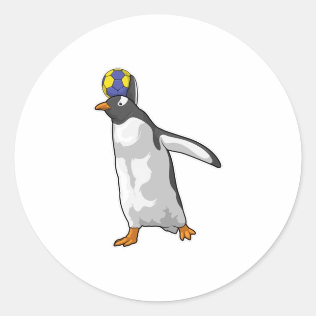Pegatina Redonda Balonmano del jugador de balonmano de pingüino (Anverso)