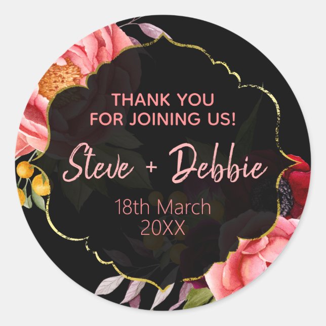 Pegatina Redonda Bálsamo Labial Agradecimiento Boda Black Pink Vela (Anverso)