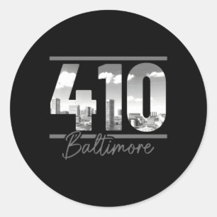 Pegatina Redonda Baltimore 410 Area Code Skyline Maryland