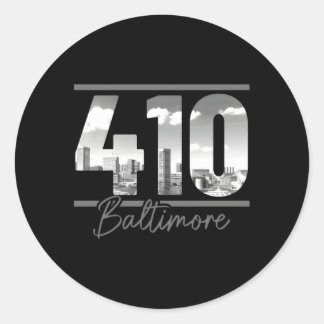 Pegatina Redonda Baltimore 410 Area Code Skyline Maryland