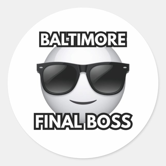Pegatina Redonda Baltimore Final Boss Cool Emoji Sticker (Anverso)