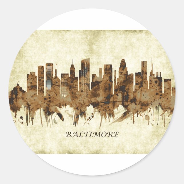 Pegatina Redonda Baltimore Maryland Cityscape (Anverso)