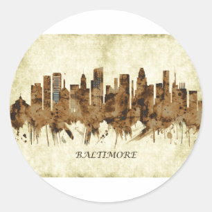 Pegatina Redonda Baltimore Maryland Cityscape