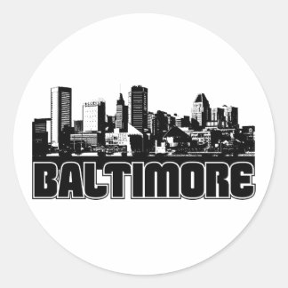 Pegatina Redonda Baltimore Skyline
