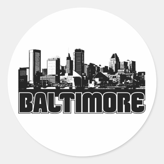 Pegatina Redonda Baltimore Skyline (Anverso)