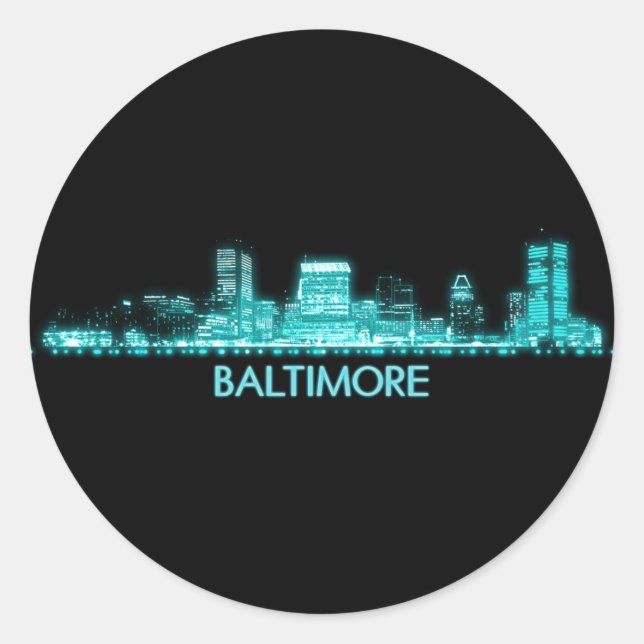 Pegatina Redonda Baltimore Skyline (Anverso)
