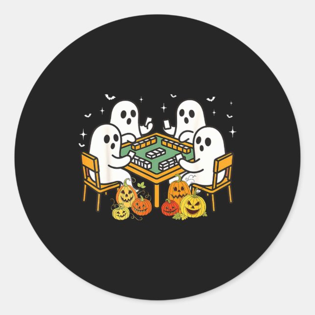 Pegatina Redonda Bam Boo Halloween Ghost Mahjong Funny Costume Game (Anverso)