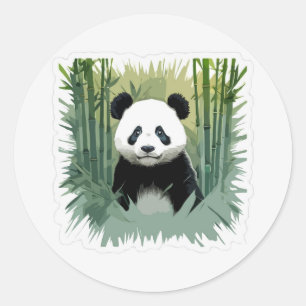 Pegatina Redonda Bambú de oso panda en bosque