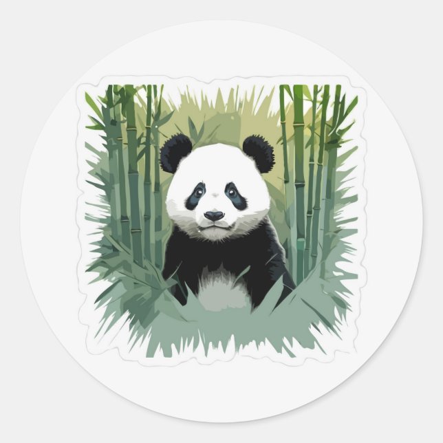 Pegatina Redonda Bambú de oso panda en bosque (Anverso)