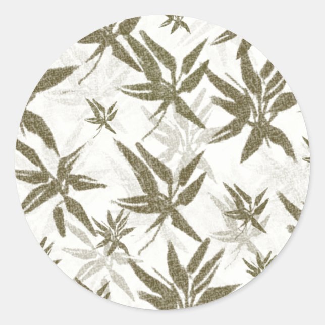 Pegatina Redonda Bambú sobre hojas blancas - patrón de superficie s (Anverso)