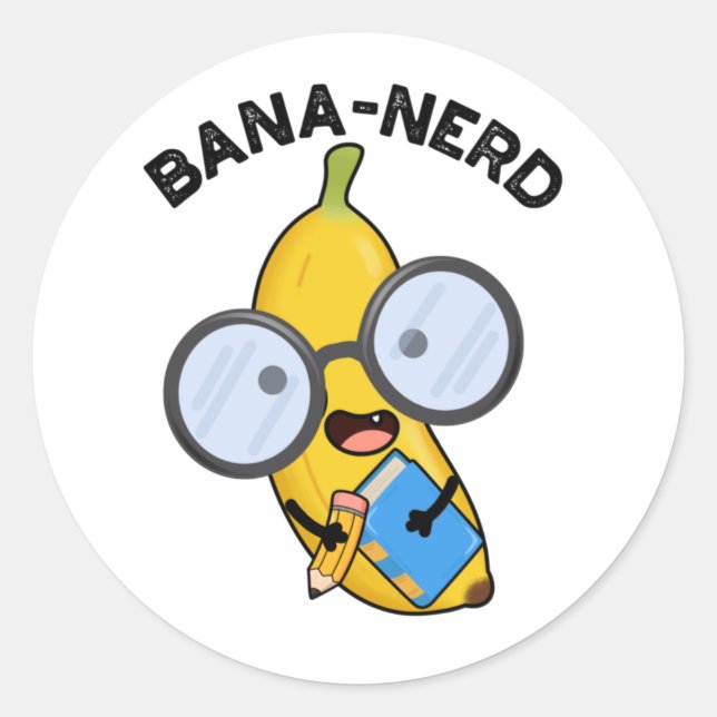 Pegatina Redonda Bana-nerd Fruit Funny Nerd Pun (Anverso)