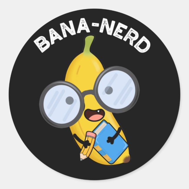 Pegatina Redonda Bana-nerd Fruit Funny Nerd Pun Dark BG (Anverso)