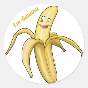 Pegatina Redonda Banana Amarilla Cuta - Funny Fruit personalizado