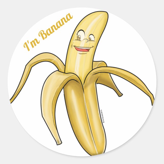 Pegatina Redonda Banana Amarilla Cuta - Funny Fruit personalizado (Anverso)