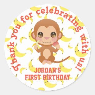Pegatina Redonda Banana Baby Monkey Gracias