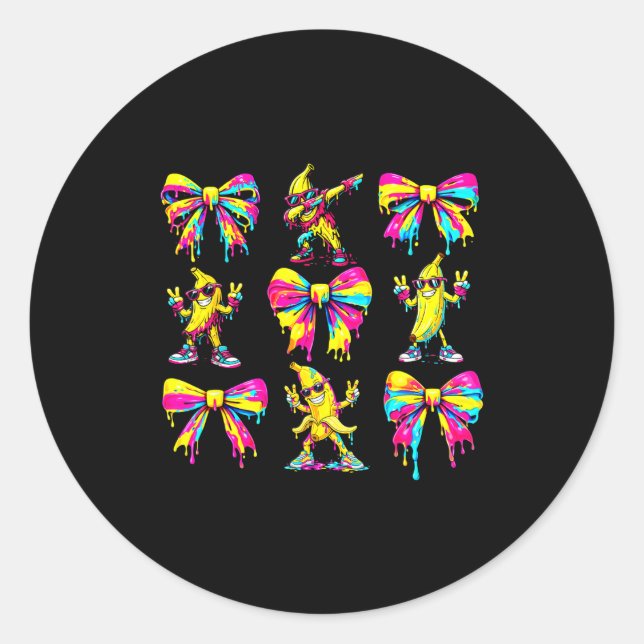 Pegatina Redonda Banana coquette bow drip kids men women youth boys (Anverso)