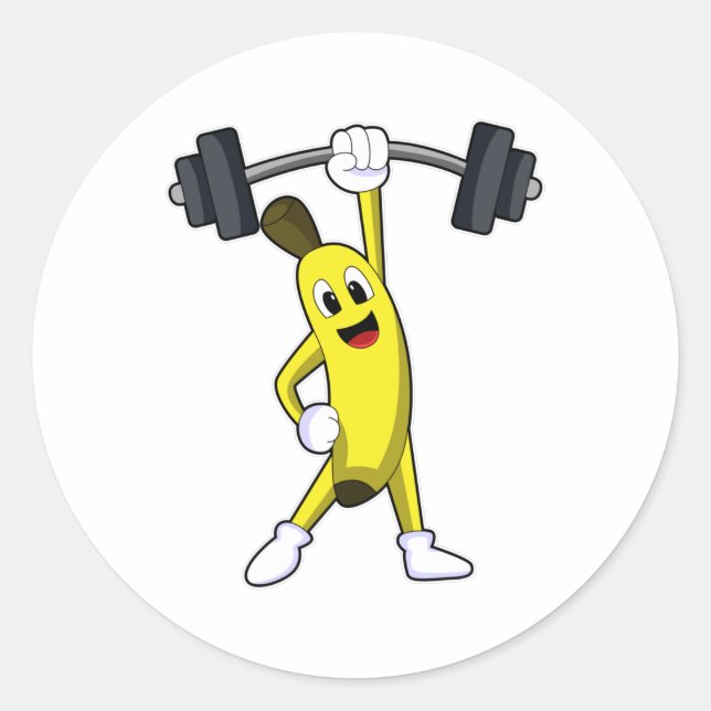 Pegatina Redonda Banana en entrenamiento de Fortaleza con Barbell (Anverso)