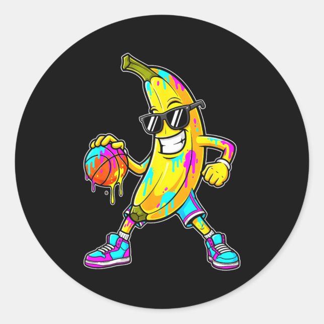 Pegatina Redonda Banana Funny Basketball Drip Kids Youth Boys Girls (Anverso)