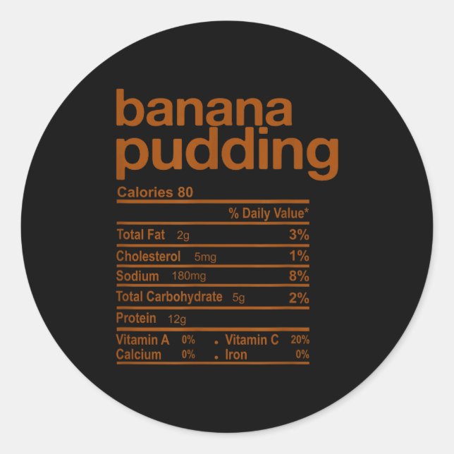Pegatina Redonda Banana Pudding Nutrition Facts Funny Thanksgiving  (Anverso)