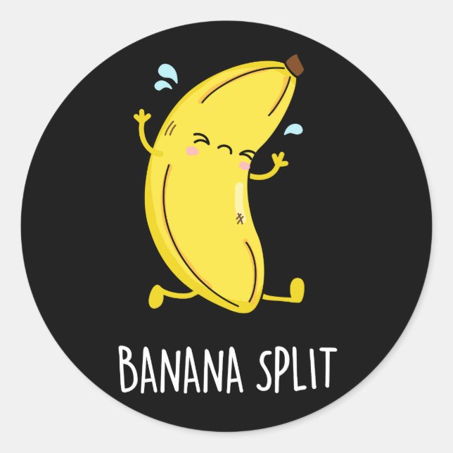 Pegatina Redonda Banana Split Funny Bailando Banana Pun Dark BG (Anverso)