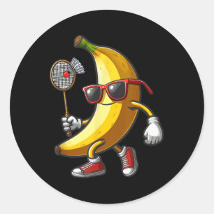 Pegatina Redonda Banana Sungles Jugando Deporte Fruta Gracioso Badm
