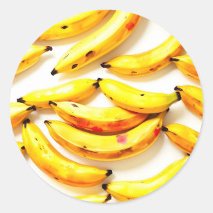 Pegatina Redonda Bananas acuarelas en tonos suaves con blanco