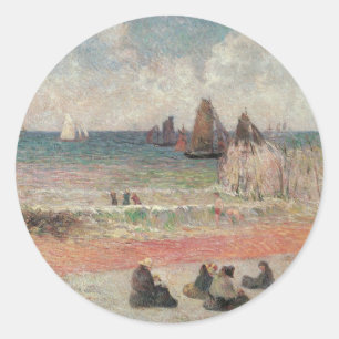 Pegatina Redonda Bañándose en Dieppe de Paul Gauguin, Arte fino vin