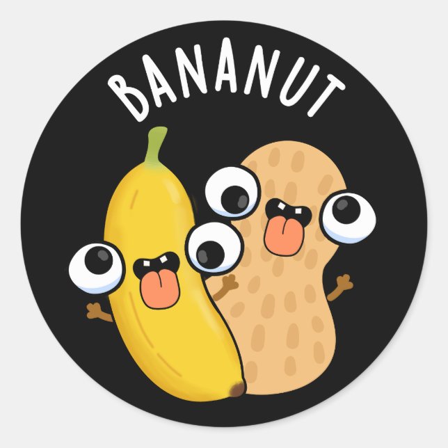 Pegatina Redonda Bananut Funny Fruit Banana Pun Dark BG (Anverso)