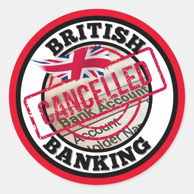 Pegatina Redonda Banca británica - Cuentas bancarias canceladas (Anverso)