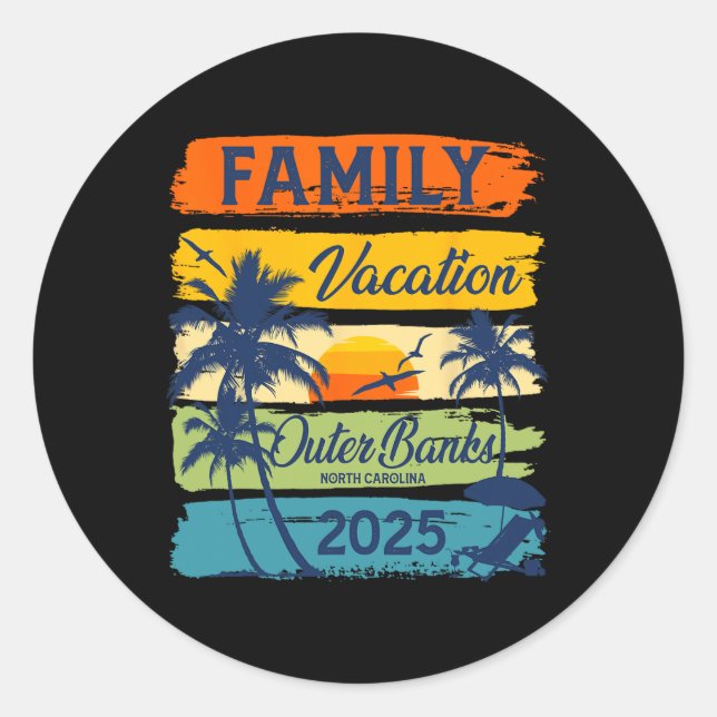 Pegatina Redonda Bancos exteriores de vacaciones familiares Carolin (Anverso)