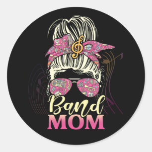 Pegatina Redonda Band Mom Life Messy Bun Orgullosa Banda Mamá Music