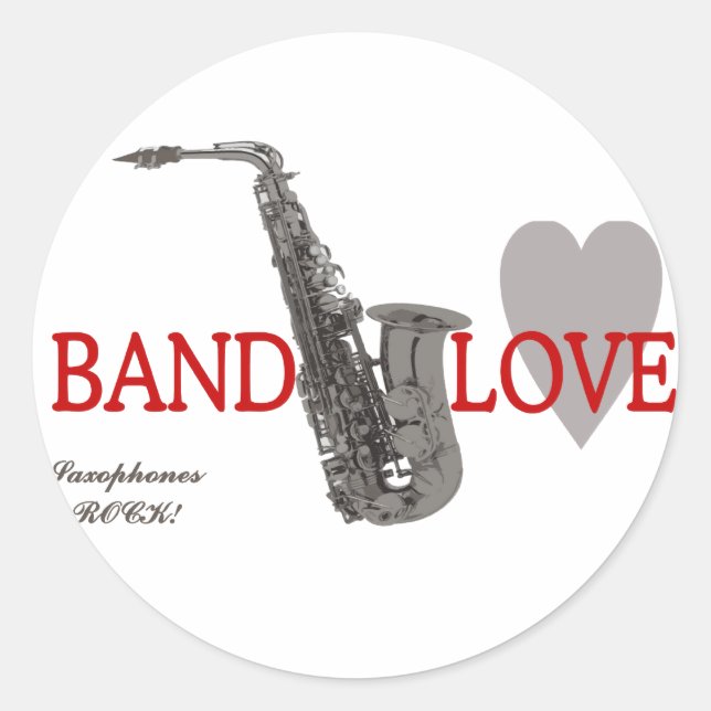 Pegatina Redonda Banda/Amor/Saxofones Rock (Anverso)
