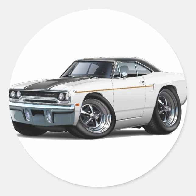Pegatina Redonda Banda Blanco-Negro de Roadrunner 1970 (Anverso)