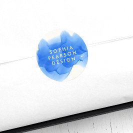 Pegatina Redonda Banda de acuarela azul cobáltica moderna