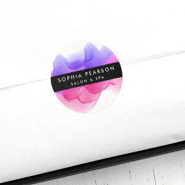 Pegatina Redonda Banda de acuarela Magenta moderna