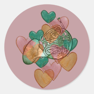 Pegatina Redonda Banda de amor de trompa clase arte corazón