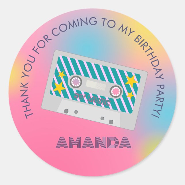 Pegatina Redonda Banda de chicas de música retro Birthday Party (Anverso)