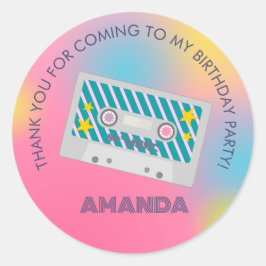 Pegatina Redonda Banda de chicas de música retro Birthday Party