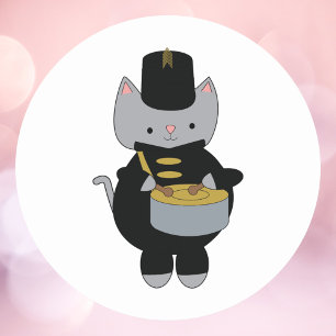 Pegatina Redonda Banda de marcha Gato Snare Drum Black and Gold
