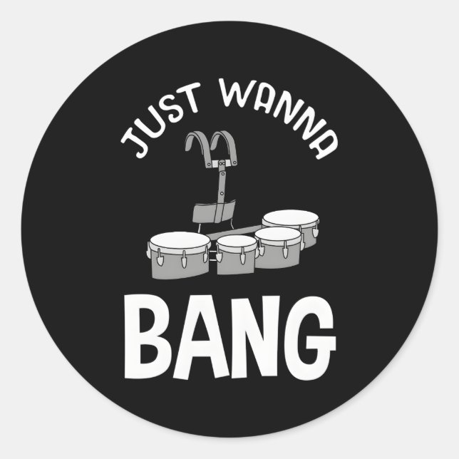 Pegatina Redonda Banda De Marcha Tambor Cuádruple Para Tambores (Anverso)