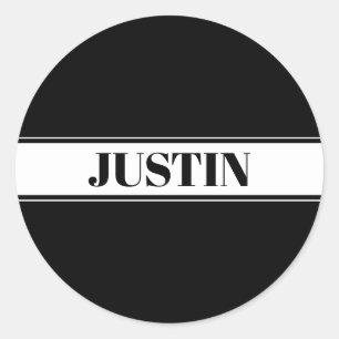 Pegatina Redonda Banda de nombres personalizados en blanco y negro
