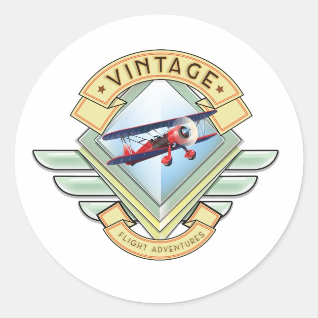 Pegatina Redonda Banda de vuelo de estilo vintage (Anverso)