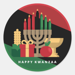 Pegatina Redonda banda diagonal Happy Kwanzaa