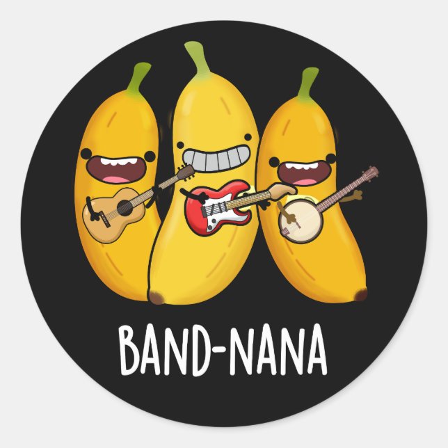 Pegatina Redonda Banda-nana Funny Fruit Banana Pun Dark BG (Anverso)